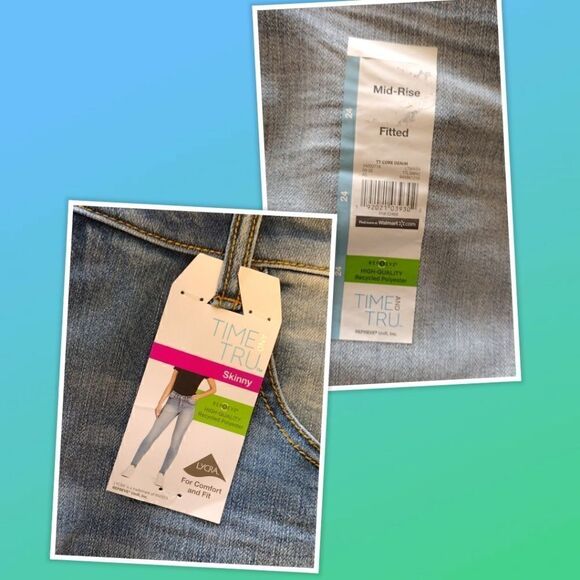 NWT Time And Tru Mid-Rise Stretch Fitted Skinny Jeans Size 24 Waist 44", Inseam - Picture 5 of 5